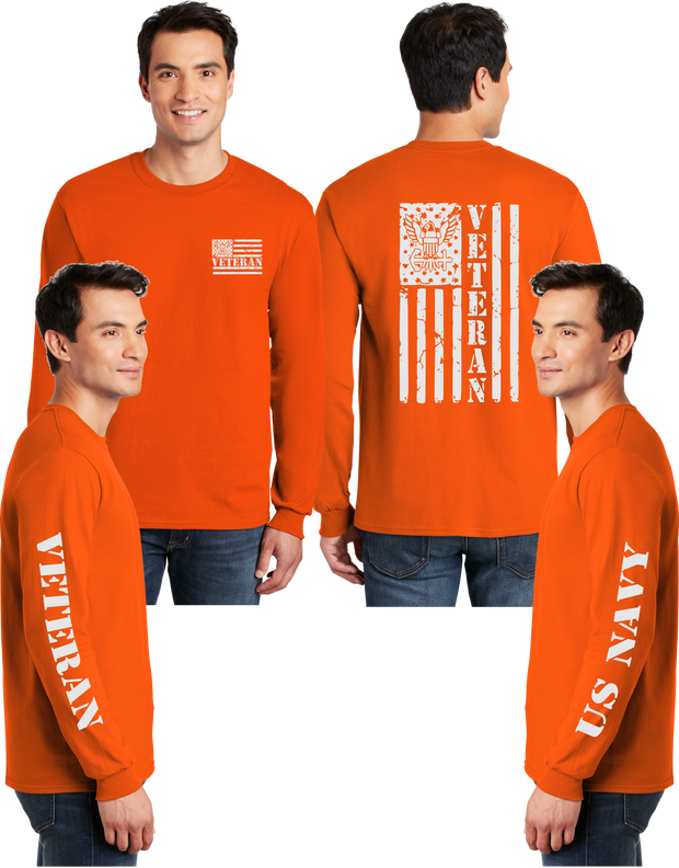 Navy Veteran Flag Reflective Long Sleeve - 100% Cotton