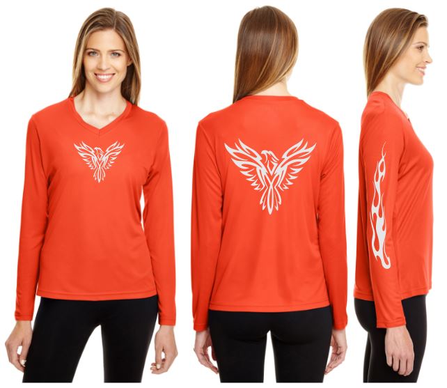 Tribal Phoenix Reflective V-Neck Long Sleeve - 100% Polyester
