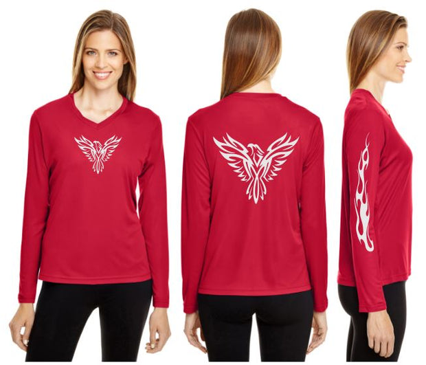 Tribal Phoenix Reflective V-Neck Long Sleeve - 100% Polyester