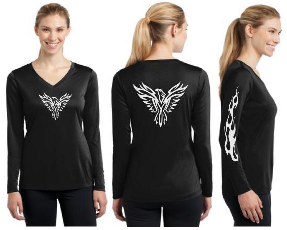 Tribal Phoenix Reflective V-Neck Long Sleeve - 100% Cotton