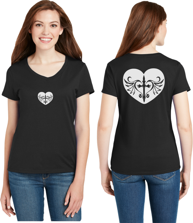 Cross Heart Reflective V-Neck Tee - 100% Cotton