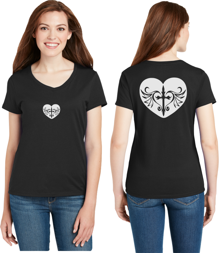 Cross Heart Reflective V-Neck Tee - 100% Cotton