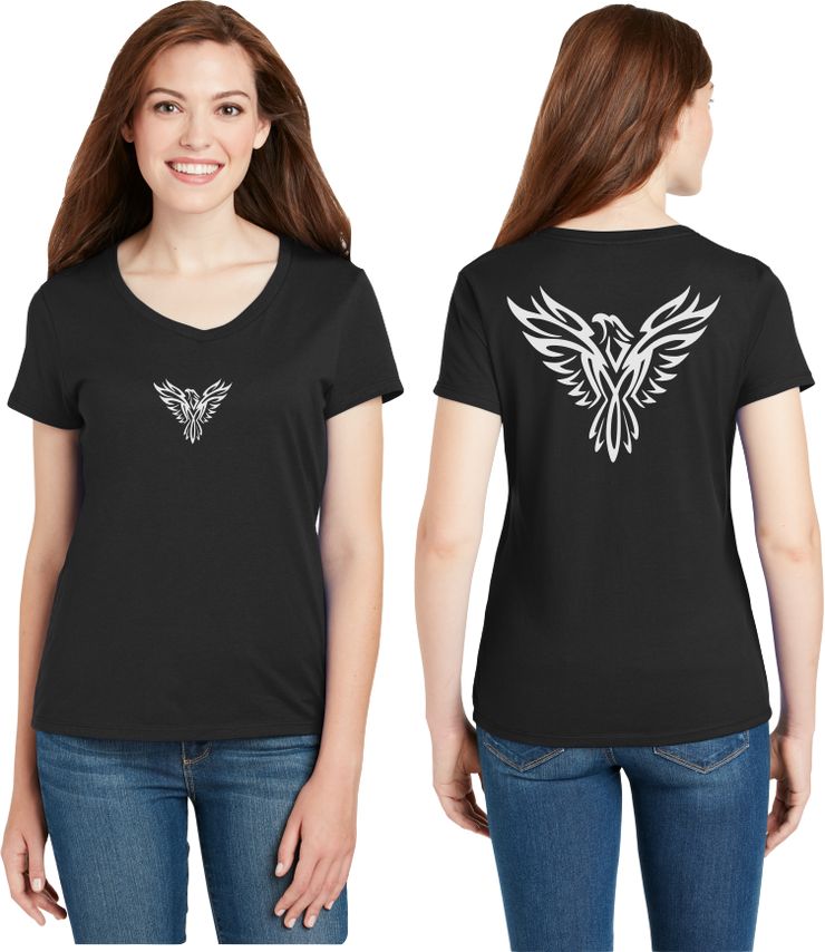 Tribal Phoenix Reflective V-Neck Tee - 100% Cotton