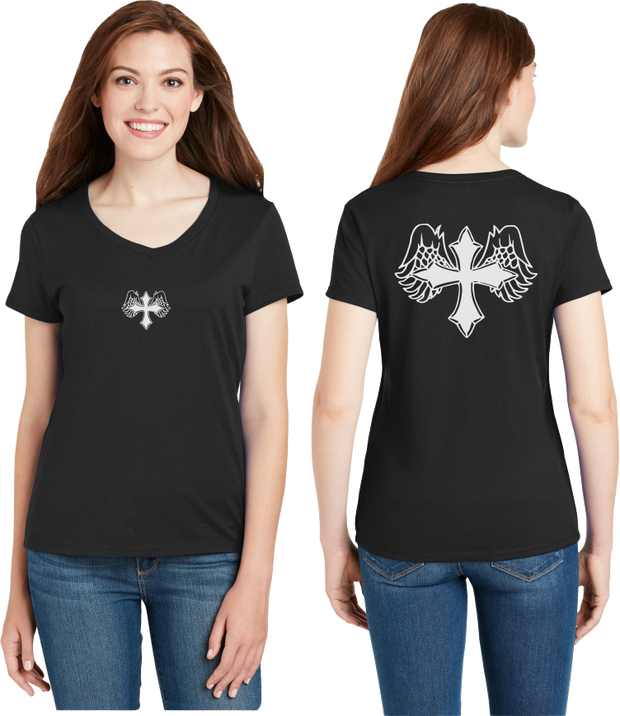 Wing Cross Reflective V-Neck Tee - 100% Cotton