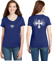 Wing Cross Reflective V-Neck Tee - 100% Cotton