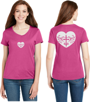 Cross Heart Reflective V-Neck Tee - 100% Cotton