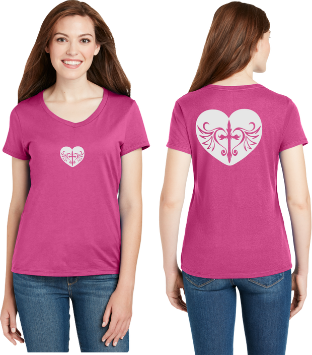 Cross Heart Reflective V-Neck Tee - 100% Cotton