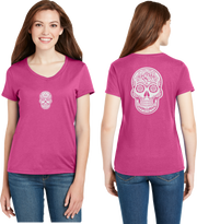 Sugar Skull Reflective V-Neck Tee - 100% Cotton