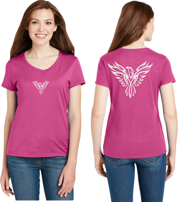 Tribal Phoenix Reflective V-Neck Tee - 100% Cotton