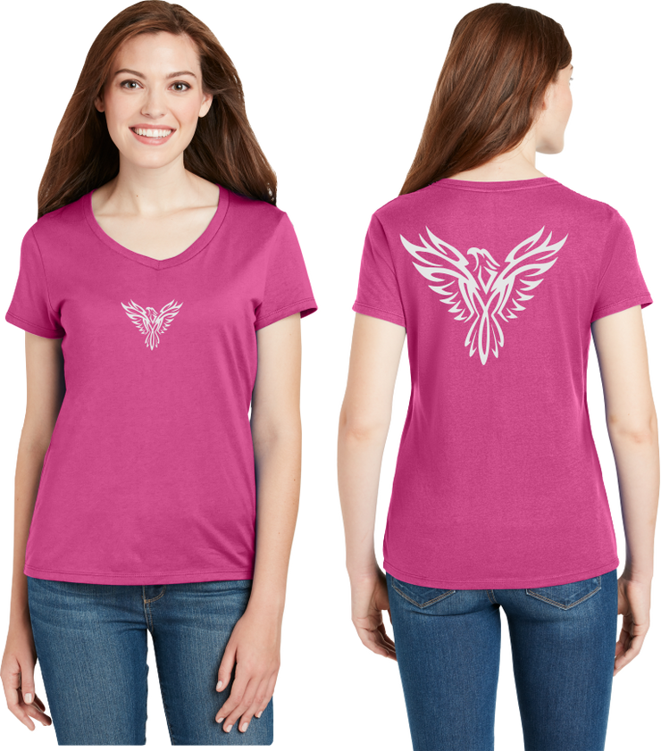 Tribal Phoenix Reflective V-Neck Tee - 100% Cotton