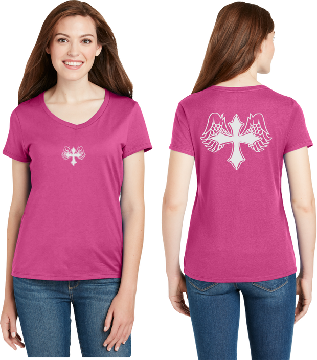 Wing Cross Reflective V-Neck Tee - 100% Cotton