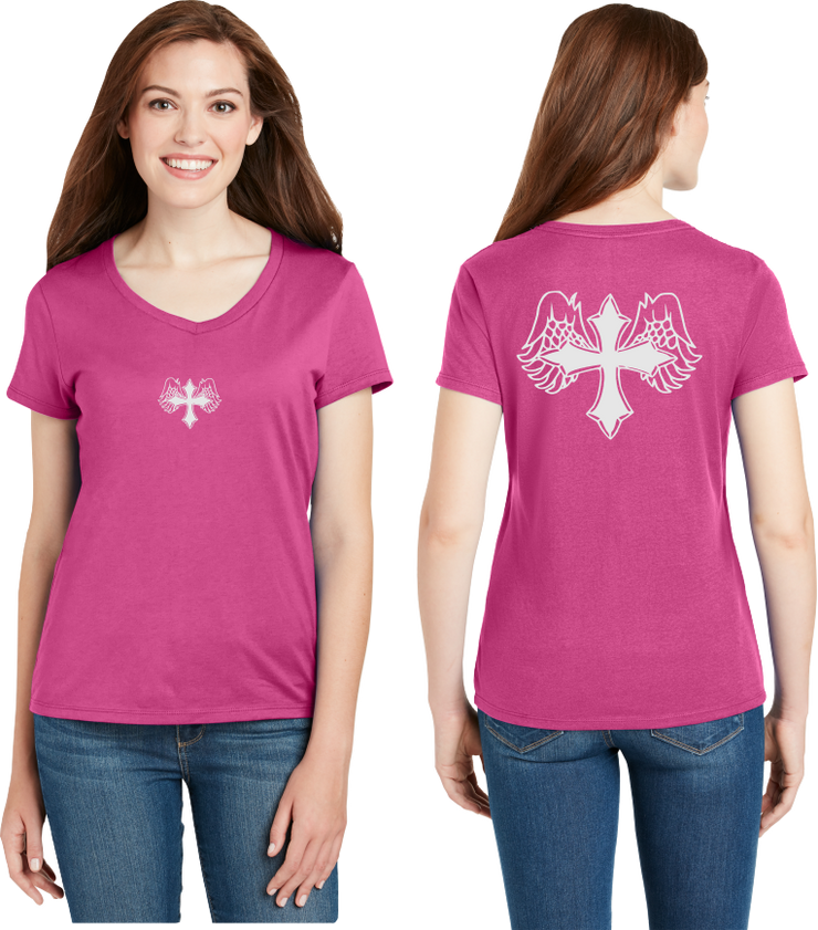 Wing Cross Reflective V-Neck Tee - 100% Cotton