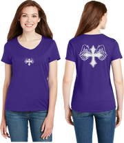 Wing Cross Reflective V-Neck Tee - 100% Cotton