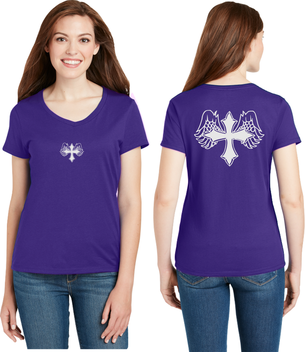 Wing Cross Reflective V-Neck Tee - 100% Cotton