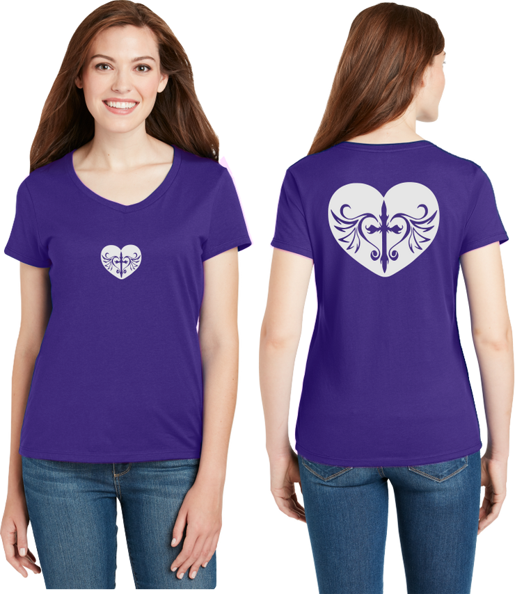 Cross Heart Reflective V-Neck Tee - 100% Cotton