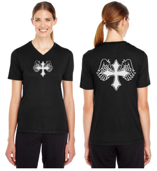 Wing Cross Reflective V-Neck Tee - 100% Polyester