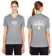 Wing Cross Reflective V-Neck Tee - 100% Polyester