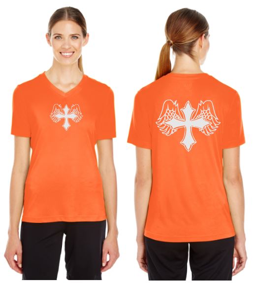 Wing Cross Reflective V-Neck Tee - 100% Polyester