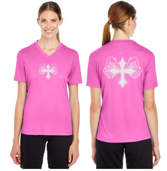 Wing Cross Reflective V-Neck Tee - 100% Polyester