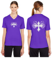Wing Cross Reflective V-Neck Tee - 100% Polyester