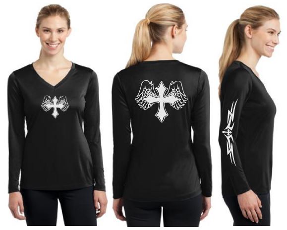 Wing Cross Reflective V-Neck Long Sleeve - 100% Cotton