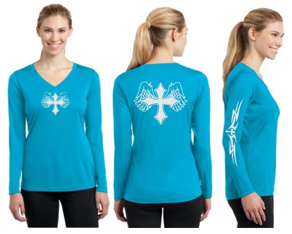 Wing Cross Reflective V-Neck Long Sleeve - 100% Cotton