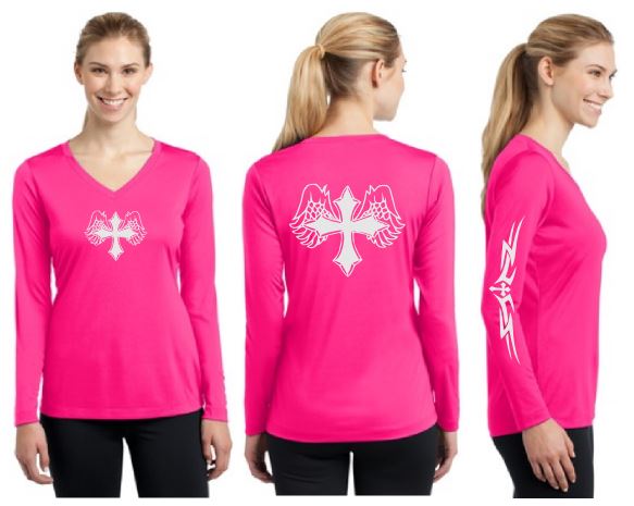 Wing Cross Reflective V-Neck Long Sleeve - 100% Cotton