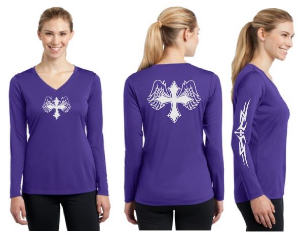 Wing Cross Reflective V-Neck Long Sleeve - 100% Cotton